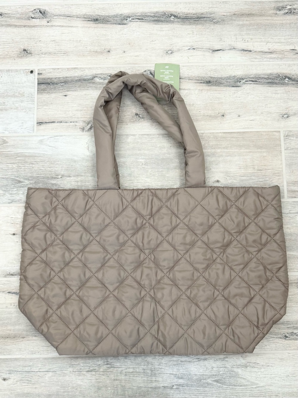 H&M Taupe Tan Quilted Large Shoulder Tote Bag